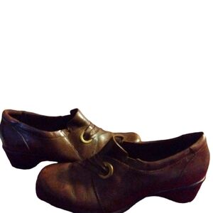 Clarks Bendables Leather Upper Balance Man Made Chunk Heel Slip ONs Sz 9